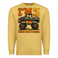 Antique Gold i'm three this is how i roll monster truck birthday Premium Sweatshirt - Jasminsmagicworld