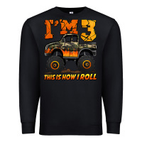 Black i'm three this is how i roll monster truck birthday Premium Sweatshirt - Jasminsmagicworld