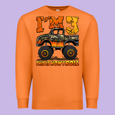 I'm Three This Is How I Roll Monster Truck Birthday Premium Sweatshirt Designed By Jasminsmagicworld