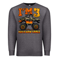 Charcoal Heather i'm three this is how i roll monster truck birthday Premium Sweatshirt - Jasminsmagicworld