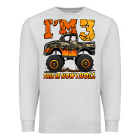 Dove Grey i'm three this is how i roll monster truck birthday Premium Sweatshirt - Jasminsmagicworld