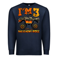 Navy i'm three this is how i roll monster truck birthday Premium Sweatshirt - Jasminsmagicworld