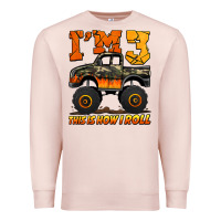 Pale Pink i'm three this is how i roll monster truck birthday Premium Sweatshirt - Jasminsmagicworld