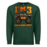 Sports Green i'm three this is how i roll monster truck birthday Premium Sweatshirt - Jasminsmagicworld