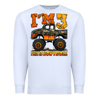 White i'm three this is how i roll monster truck birthday Premium Sweatshirt - Jasminsmagicworld