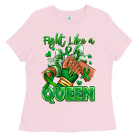 Bubblegum Pink green ribbon liver cancer afro girl sneakers Ladies Tee - RanaPortraitStore
