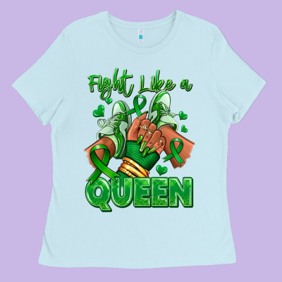 Ladies Tee green ribbon liver cancer afro girl sneakers