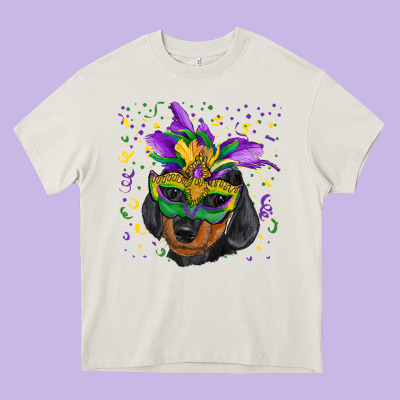 Heavy Core Tee mardi gras mask dachshund puppy