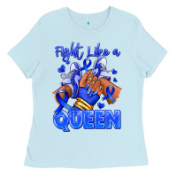 Baby Blue fight like a queen navy blue colon cancer afro gir Ladies Tee - RanaPortraitStore