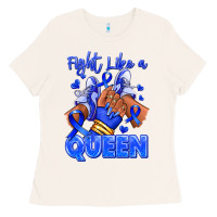 Bone fight like a queen navy blue colon cancer afro gir Ladies Tee - RanaPortraitStore