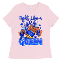 Bubblegum Pink fight like a queen navy blue colon cancer afro gir Ladies Tee - RanaPortraitStore