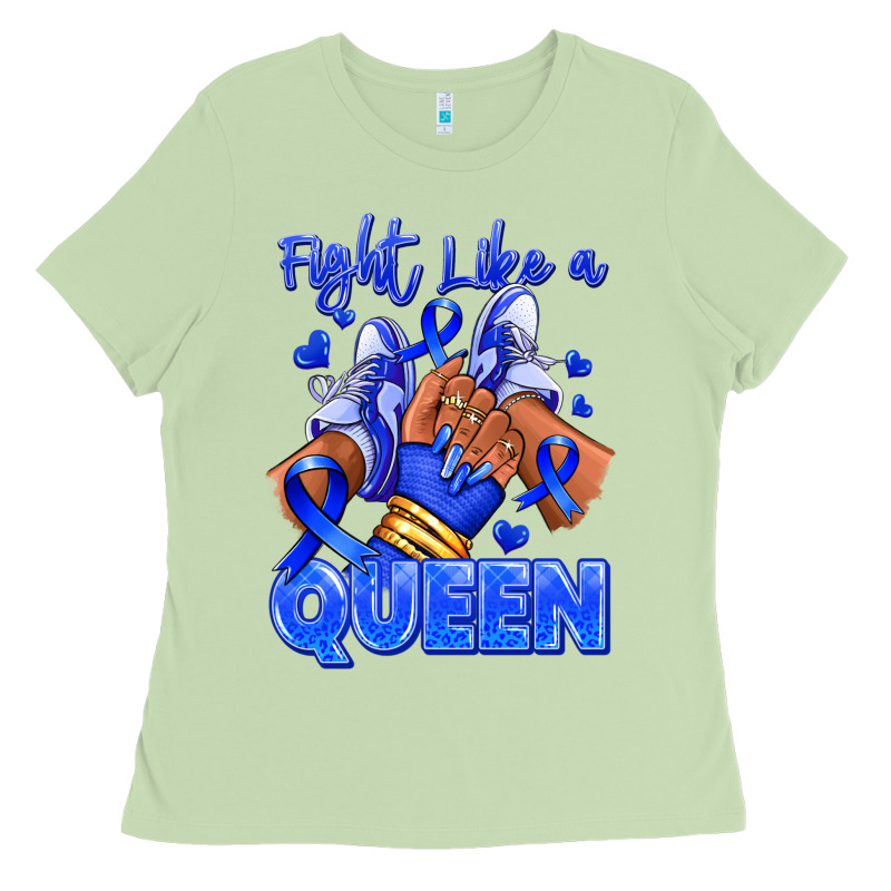 Fight Like A Queen Navy Blue Colon Cancer Afro Gir Ladies Tee by RanaPortraitStore | Teevron
