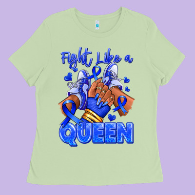 Ladies Tee fight like a queen navy blue colon cancer afro gir