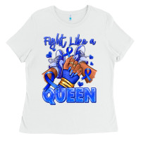 White fight like a queen navy blue colon cancer afro gir Ladies Tee - RanaPortraitStore