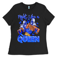Fight Like A Queen Navy Blue Colon Cancer Afro Gir Ladies Tee | Teevron