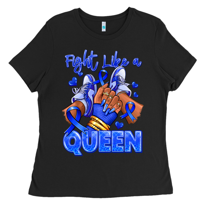 Fight Like A Queen Navy Blue Colon Cancer Afro Gir Ladies Tee by RanaPortraitStore | Teevron