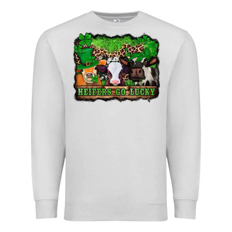 St Patricks Cows Heifers Go Lucky Premium Sweatshirt by Jasminsmagicworld | Teevron