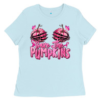 Baby Blue save the pumpkins breast cancer Ladies Tee - RanaPortraitStore