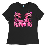 Black save the pumpkins breast cancer Ladies Tee - RanaPortraitStore