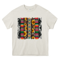 Cream cowhıde aztec serape wıth leopard and sunflowers brushstroke Heavy Core Tee - Artiststas