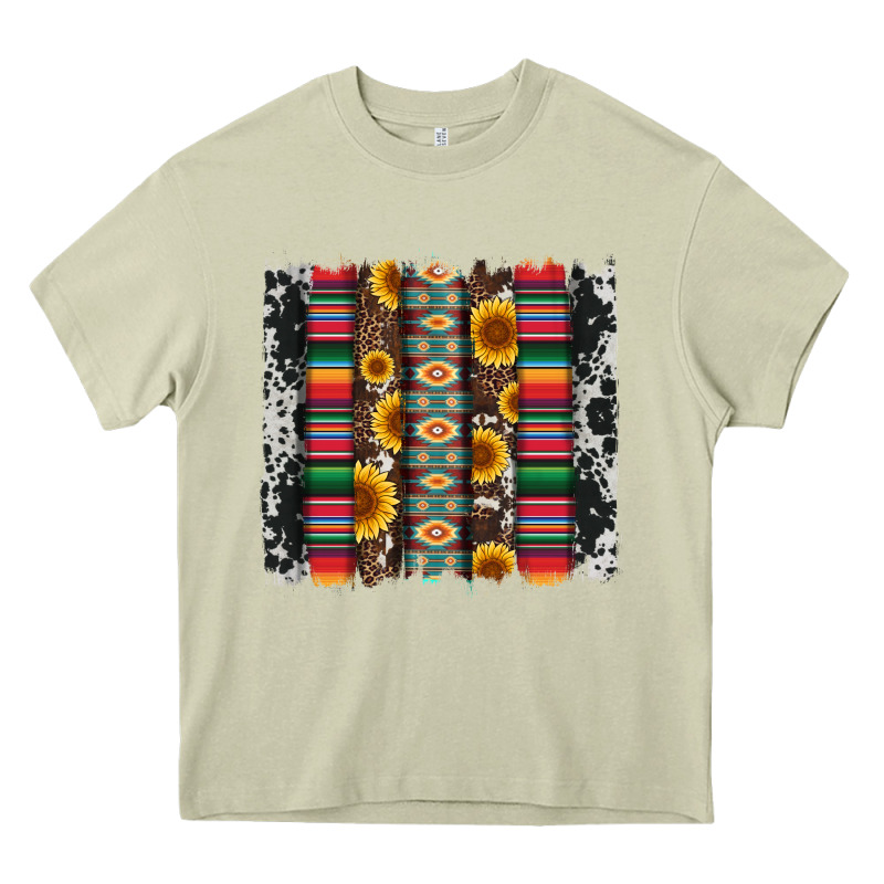 Cowhıde Aztec Serape Wıth Leopard And Sunflowers Brushstroke Heavy Core Tee by Artiststas | Teevron