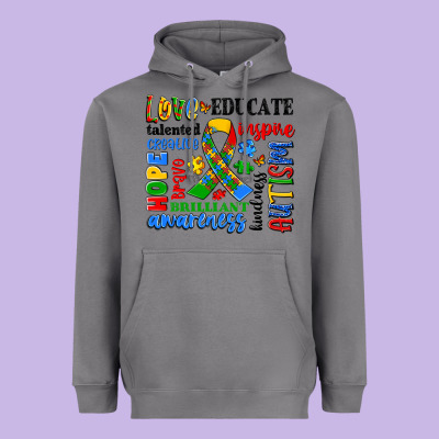 Autism Awareness Typography Heavyweight Hoodie Designed By Artiststas
