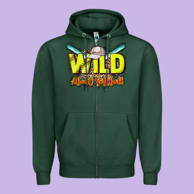 Wild About Softball Zipper Hoodie Designed By Nancycooperartshop