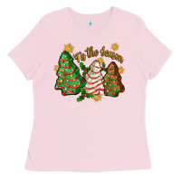 Bubblegum Pink 'tis the season christmas cake Ladies Tee - Zillion Design Studio