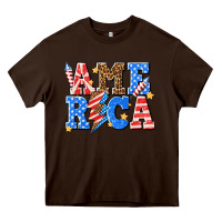 Chocolate Brown America with lightning bolt Heavy Core Tee - texasbilliewilder