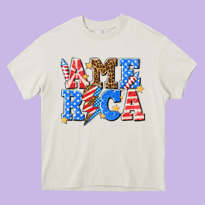 America With Lightning Bolt Heavy Core Tee Designed By Texasbilliewilder