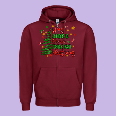 Joy Hope Love Peace Christmas Zipper Hoodie Designed By Maliassmallbusiness