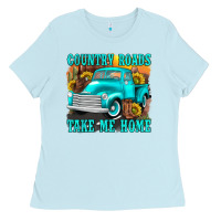 Baby Blue country roads take me home western Ladies Tee - texasbilliewilder