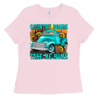 Bubblegum Pink country roads take me home western Ladies Tee - texasbilliewilder