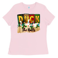 Bubblegum Pink christmas duck the halls Ladies Tee - Zillion Design Studio