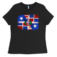 Black dominican and puerto rico flag Ladies Tee - texasbilliewilder