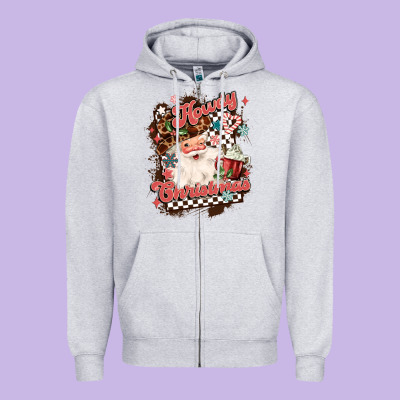 Western Howdy Christmas Zipper Hoodie Designed By Maliassmallbusiness