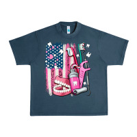 Midnight Navy American flag and dental elements with teeth Urban Heavy Tee - AdoDesignShop