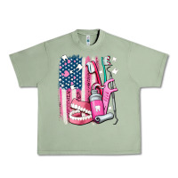 Oil Green American flag and dental elements with teeth Urban Heavy Tee - AdoDesignShop