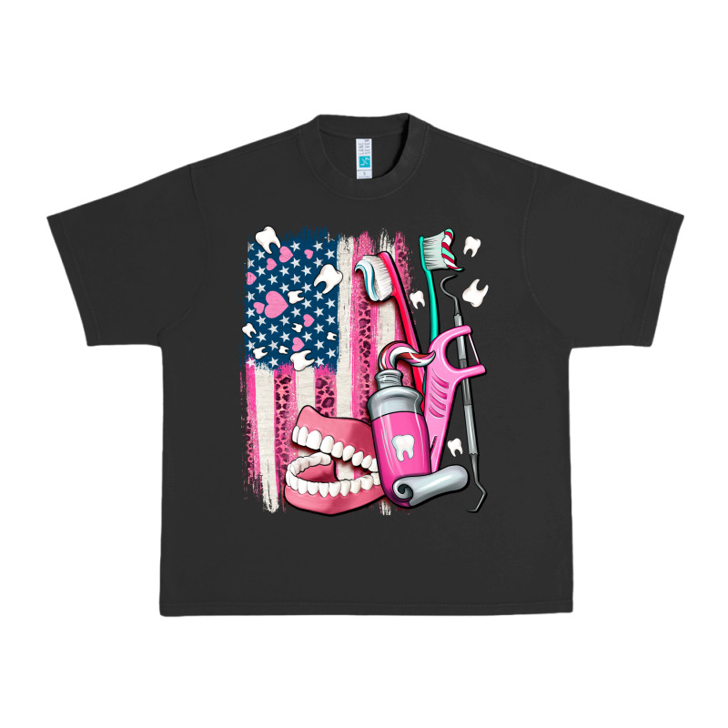 American Flag And Dental Elements With Teeth Urban Heavy Tee by AdoDesignShop | Teevron