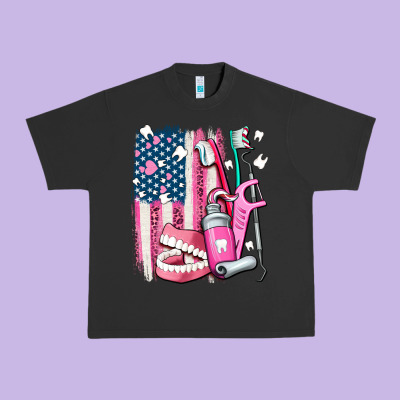 American Flag And Dental Elements With Teeth Urban Heavy Tee Designed By Adodesignshop