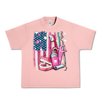 Salmon American flag and dental elements with teeth Urban Heavy Tee - AdoDesignShop