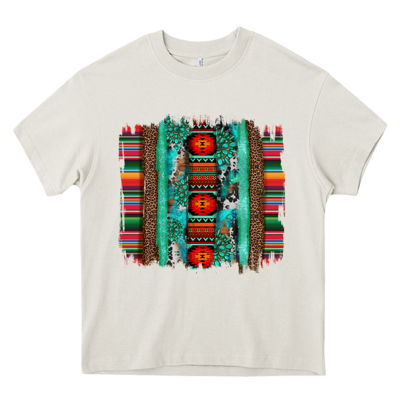 Serape Aztec Leopard And Turquoise Glitter With Gemstone Brushstroke Heavy Core Tee by Artiststas | Teevron