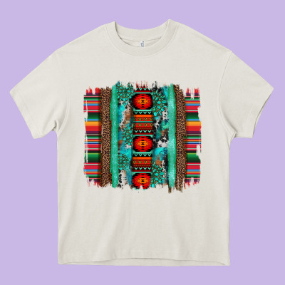 Serape Aztec Leopard And Turquoise Glitter With Gemstone Brushstroke Heavy Core Tee Designed By Artiststas