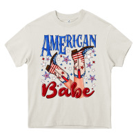 Cream American babe 4th july Heavy Core Tee - texasbilliewilder