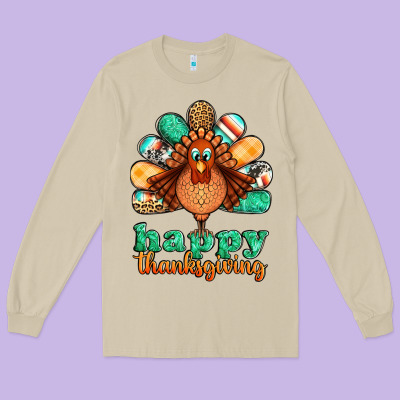 Happy Thanksgiving Turkey Long Sleeve Tee Designed By Jasminsmagicworld