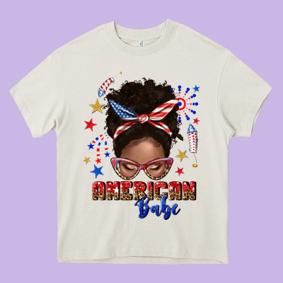 American Babe Afro Messy Bun Heavy Core Tee Designed By Texasbilliewilder