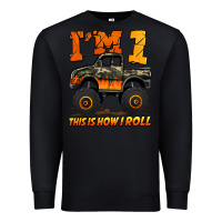 Black i'm one this is how i roll monster truck birthday Premium Sweatshirt - Jasminsmagicworld