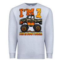 Heather Grey i'm one this is how i roll monster truck birthday Premium Sweatshirt - Jasminsmagicworld