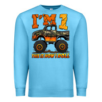 Ocean Blue i'm one this is how i roll monster truck birthday Premium Sweatshirt - Jasminsmagicworld