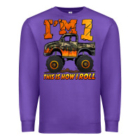 Purple i'm one this is how i roll monster truck birthday Premium Sweatshirt - Jasminsmagicworld